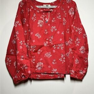 Universal Thread Red floral blouse with neck button detail
